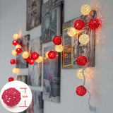 20 Red White Rattan Ball Lights